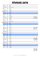 calendrier février 2078 au format portrait pour prendre des notes