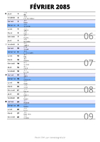 calendrier février 2085 au format portrait pour prendre des notes