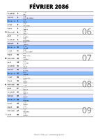 calendrier février 2086 au format portrait pour prendre des notes