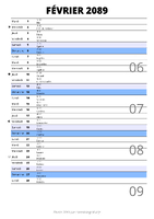 calendrier février 2089 au format portrait pour prendre des notes