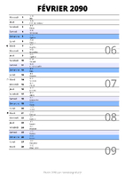 calendrier février 2090 au format portrait pour prendre des notes