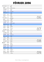 calendrier février 2096 au format portrait pour prendre des notes