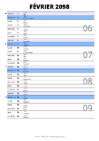 calendrier février 2098 au format portrait pour prendre des notes
