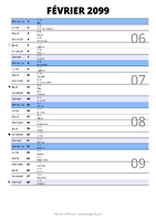 calendrier février 2099 au format portrait pour prendre des notes
