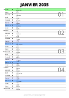 calendrier janvier 2035 au format portrait pour prendre des notes