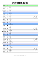 calendrier janvier 2047 au format portrait pour prendre des notes