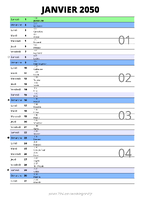 calendrier janvier 2050 au format portrait pour prendre des notes