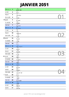 calendrier janvier 2051 au format portrait pour prendre des notes