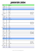 calendrier janvier 2054 au format portrait pour prendre des notes