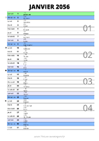 calendrier janvier 2056 au format portrait pour prendre des notes