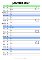 calendrier janvier 2057 au format portrait pour prendre des notes
