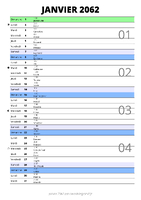 calendrier janvier 2062 au format portrait pour prendre des notes