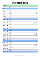 calendrier janvier 2066 au format portrait pour prendre des notes