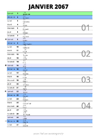 calendrier janvier 2067 au format portrait pour prendre des notes