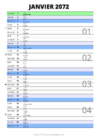 calendrier janvier 2072 au format portrait pour prendre des notes