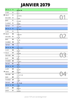 calendrier janvier 2079 au format portrait pour prendre des notes