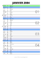 calendrier janvier 2084 au format portrait pour prendre des notes