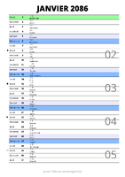 calendrier janvier 2086 au format portrait pour prendre des notes