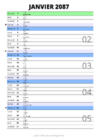 calendrier janvier 2087 au format portrait pour prendre des notes