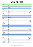 calendrier janvier 2088 au format portrait pour prendre des notes