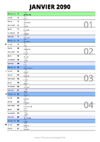 calendrier janvier 2090 au format portrait pour prendre des notes