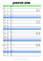 calendrier janvier 2096 au format portrait pour prendre des notes