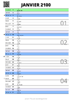 calendrier janvier 2100 au format portrait pour prendre des notes