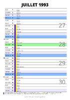 calendrier juillet 1993 au format portrait pour prendre des notes