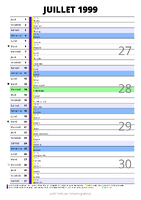 calendrier juillet 1999 au format portrait pour prendre des notes