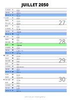 calendrier juillet 2050 au format portrait pour prendre des notes