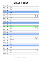 calendrier juillet 2054 au format portrait pour prendre des notes