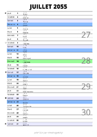calendrier juillet 2055 au format portrait pour prendre des notes