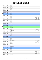 calendrier juillet 2064 au format portrait pour prendre des notes