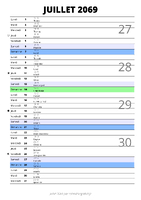 calendrier juillet 2069 au format portrait pour prendre des notes