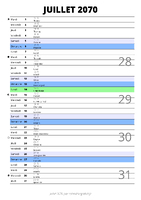 calendrier juillet 2070 au format portrait pour prendre des notes