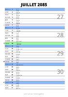 calendrier juillet 2085 au format portrait pour prendre des notes