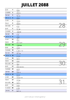 calendrier juillet 2088 au format portrait pour prendre des notes