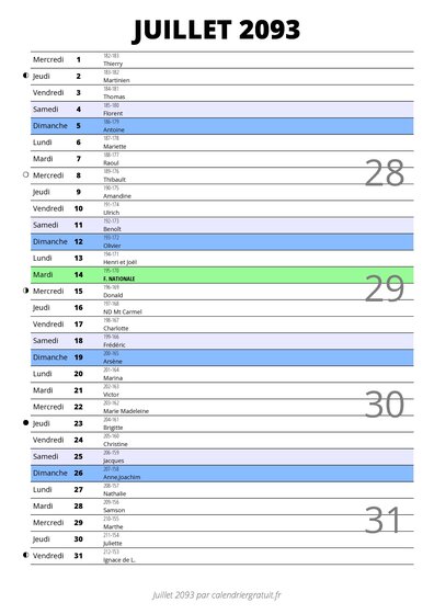 calendrier juillet 2093 au format portrait pour prendre des notes