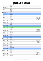 calendrier juillet 2098 au format portrait pour prendre des notes