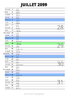 calendrier juillet 2099 au format portrait pour prendre des notes