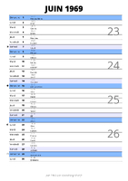 calendrier juin 1969 au format portrait pour prendre des notes