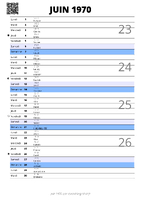 calendrier juin 1970 au format portrait pour prendre des notes