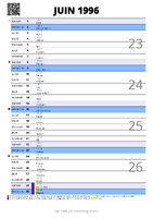 calendrier juin 1996 au format portrait pour prendre des notes