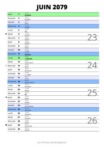 calendrier juin 2079 au format portrait pour prendre des notes