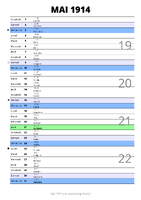 calendrier mai 1914 au format portrait pour prendre des notes