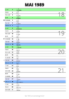 calendrier mai 1989 au format portrait pour prendre des notes