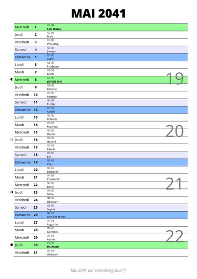 calendrier mai 2041 au format portrait pour prendre des notes