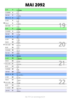 calendrier mai 2092 au format portrait pour prendre des notes