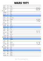 calendrier mars 1971 au format portrait pour prendre des notes