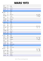 calendrier mars 1973 au format portrait pour prendre des notes